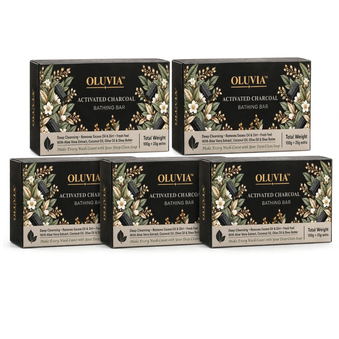 Activated Charcoal Bathing Bar with Coconut Oil & Shea Butter | Handmade Herbal Soap Pack of 5(125g)