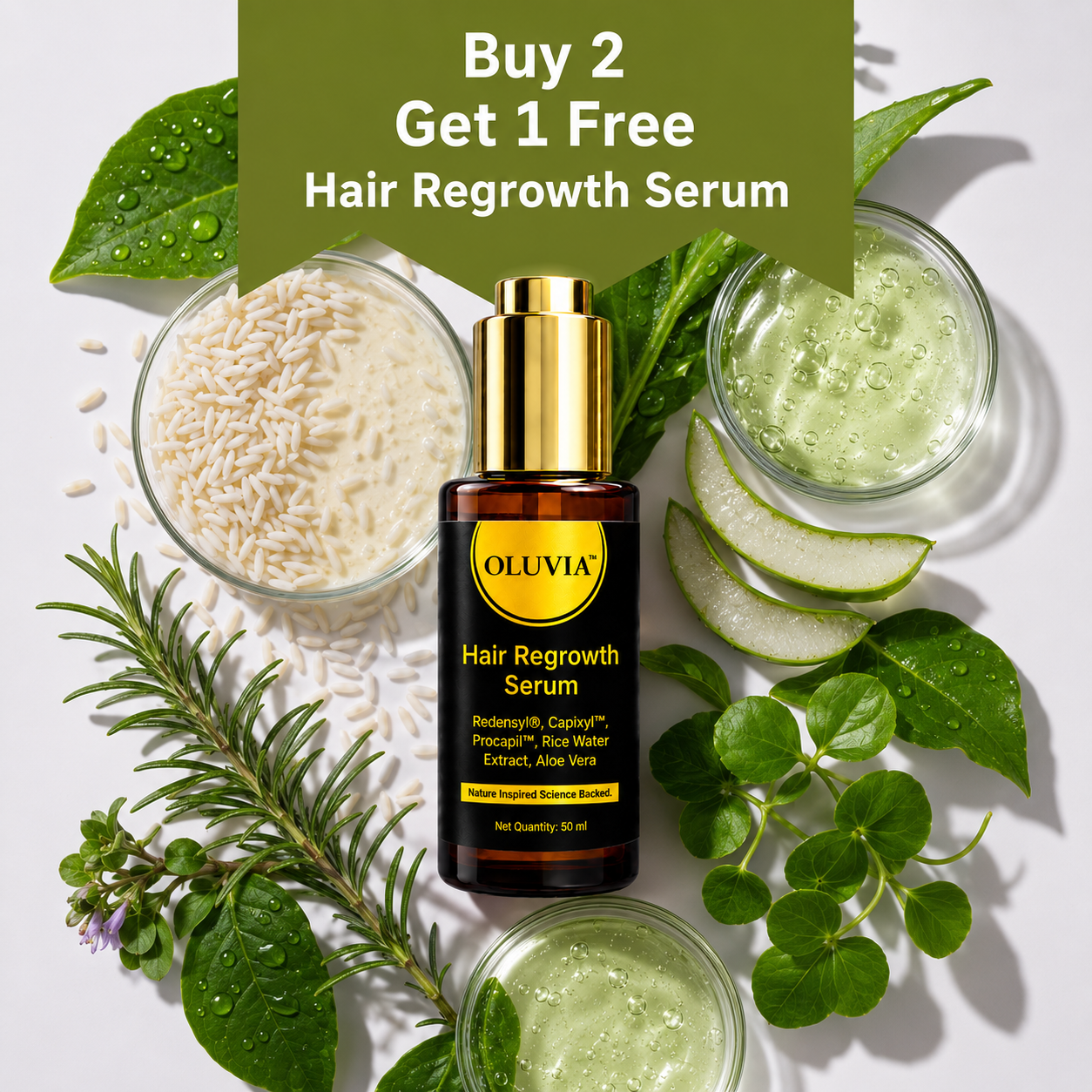 OLUVIA Hair Regrowth Serum – Buy 2 Get 1 Free (3 Bottles × 50ml)