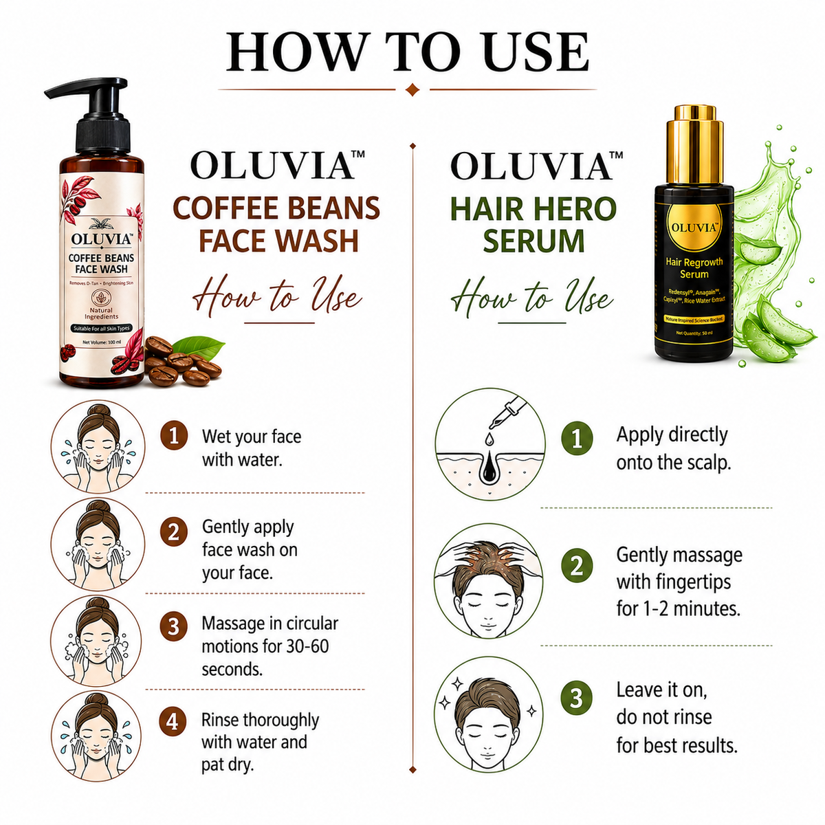 OLUVIA Hair Serum & Coffee Bean Face Wash Combo