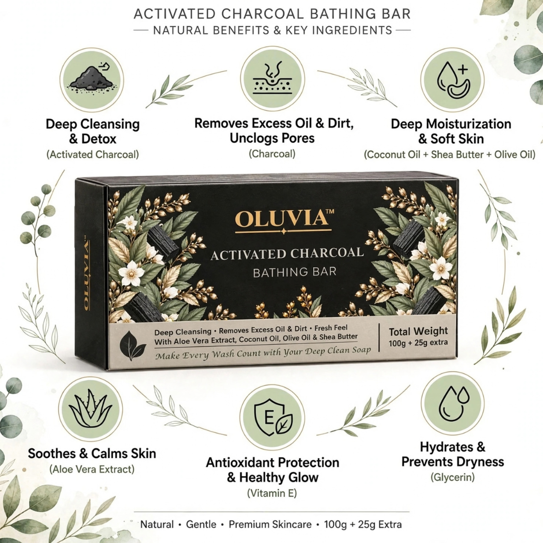 Activated Charcoal Bathing Bar with Coconut Oil & Shea Butter |  Handmade Herbal Soap Pack of 5(125g)