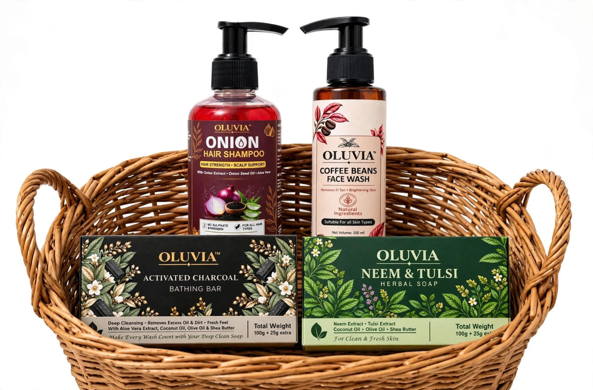 OLUVIA Navratri Special Care Pack | Onion Shampoo, Coffee Face Wash & Soaps