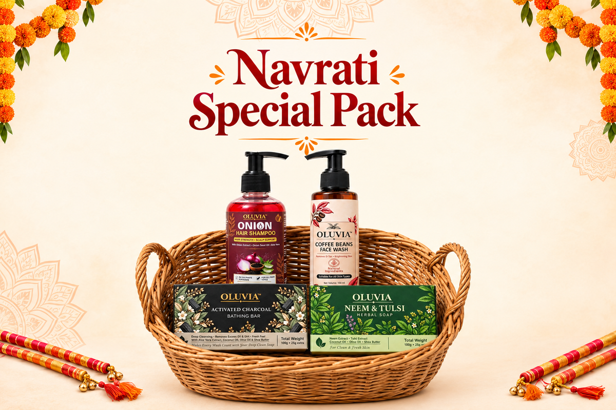 Top-centre text aur centred product pack wala Navratri banner